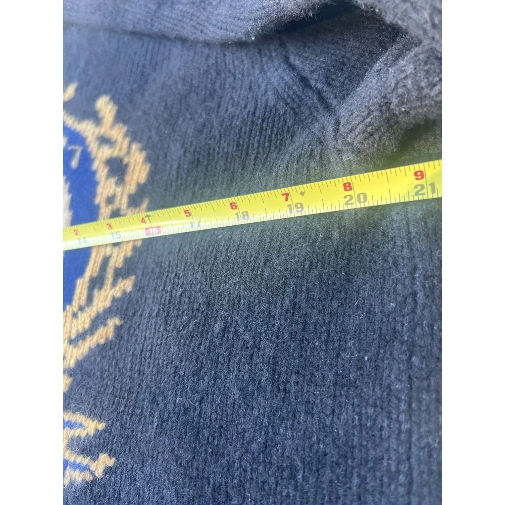 Polo Ralph Lauren Intarsia Crest Turtleneck Sweater Black Wool Knit Women's M